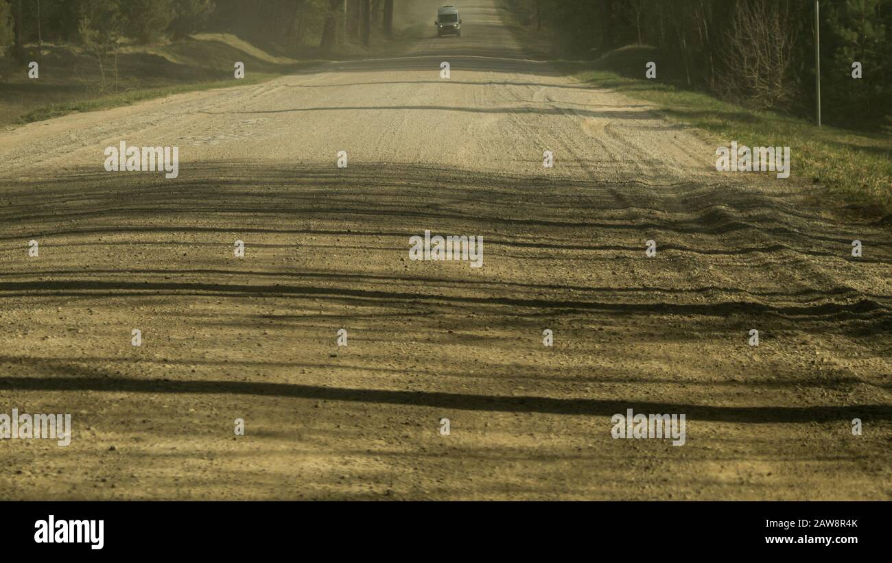 Route forestière. Traverser la forêt. Route de campagne Banque D'Images