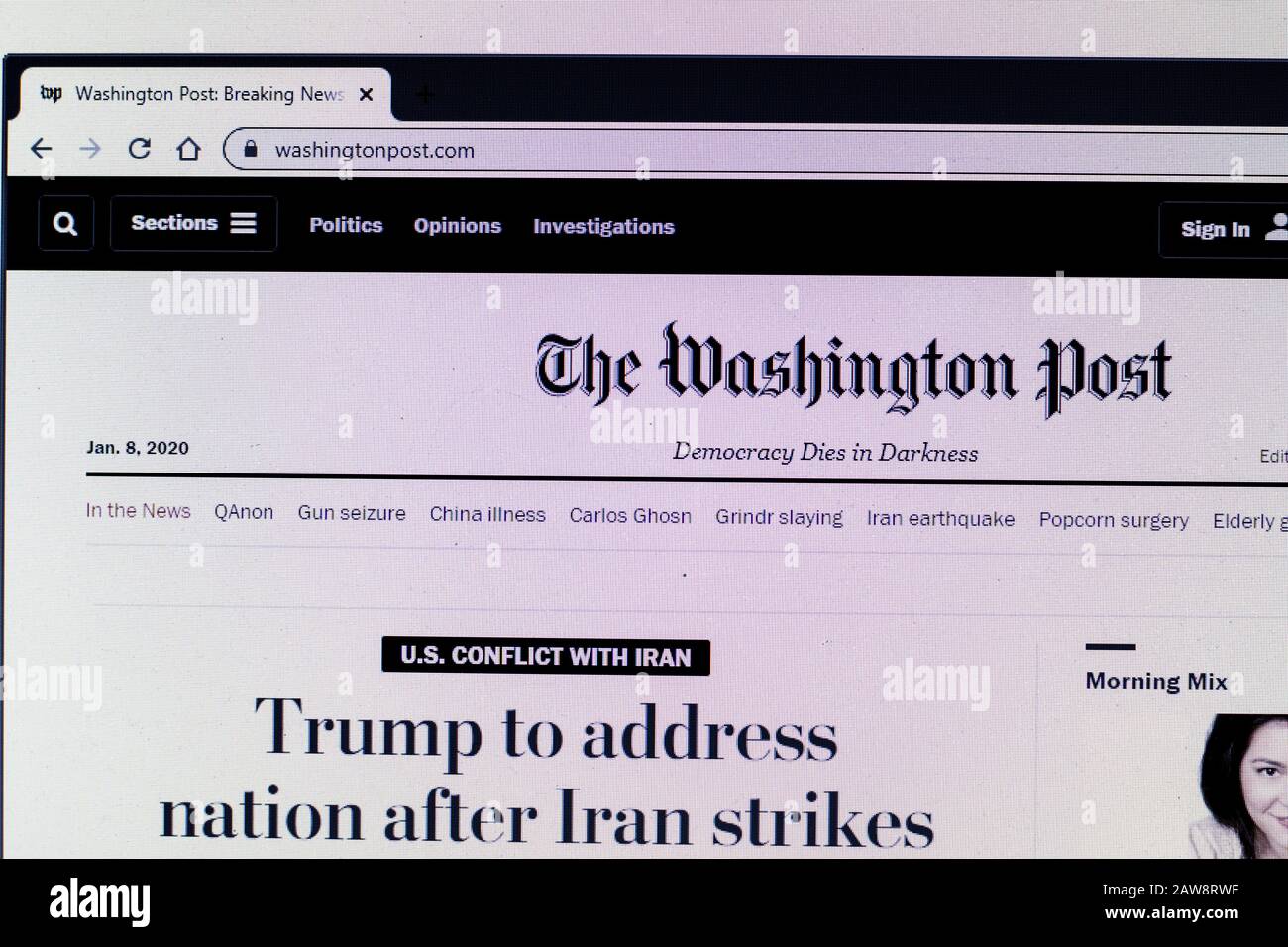 Saint-Pétersbourg, Russie - 10 janvier 2020: La page du site Web du Washington Post sur un écran d'ordinateur portable avec logo, éditorial illustratif Banque D'Images