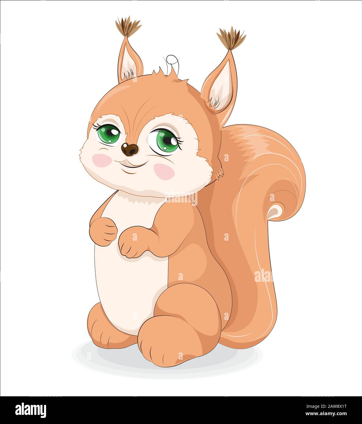 Mignon petit écureuil. Photo en dessin à la main style dessin animé, pour t-shirt porter imprimé mode, carte de vœux, carte postale. Douche de bébé. Invité de fête Illustration de Vecteur