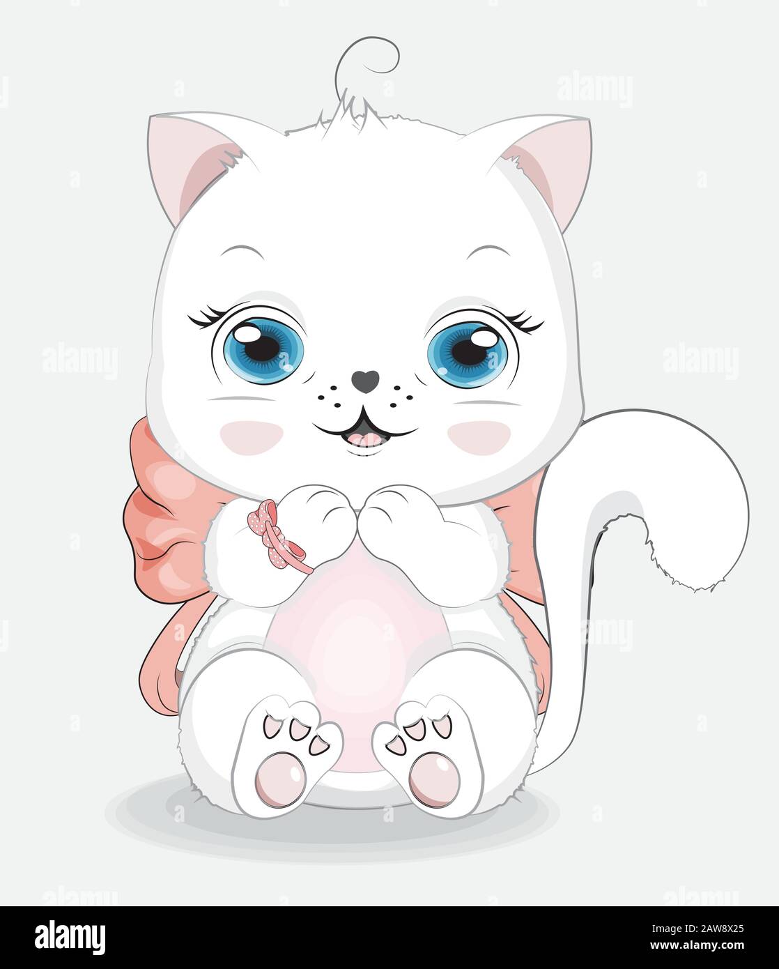 Joyeux Chat Blanc Fille Chaton Avec Noeud Dessin A La Main Style Dessin Anime Pour T Shirt Porter Imprime Mode Carte D Anniversaire De Vœux Carte Postale Image Vectorielle Stock Alamy