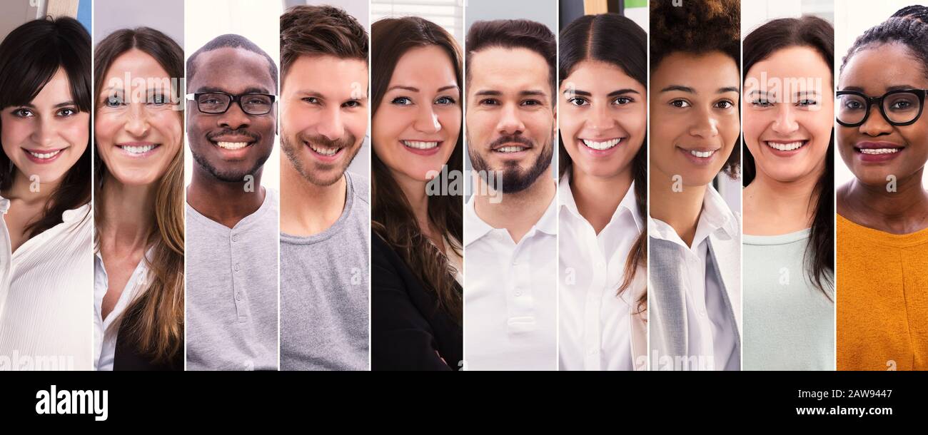 Collage Of Smiling People. Divers groupes de personnes Portraits Banque D'Images