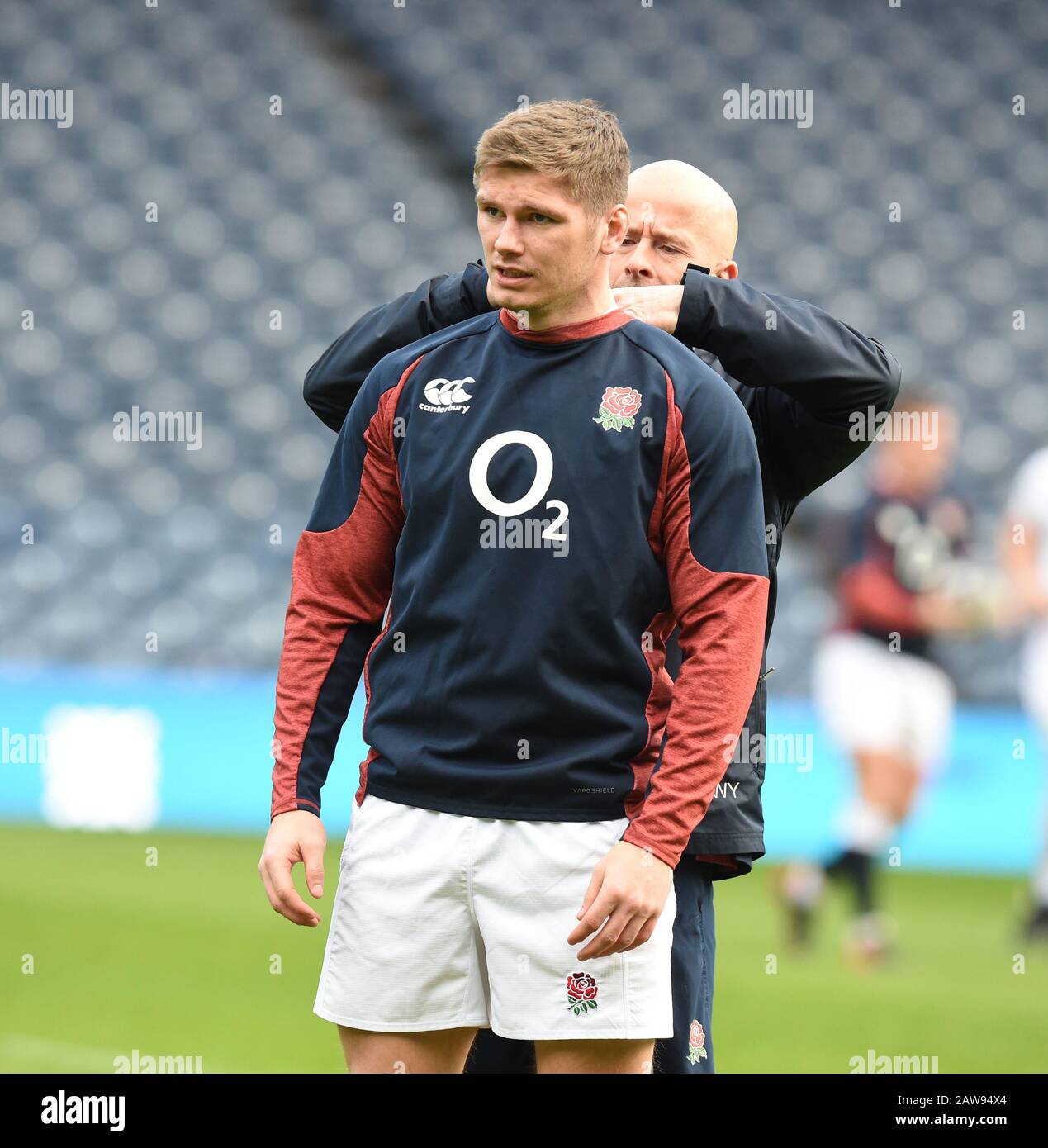 BT Murrayfield Stadium, Édimbourg, Écosse, Royaume-Uni. 7 février 2020. Séance de formation en Angleterre avant Guinness Six Nations Test vs Ecosse . Angleterre Owen Farrell (Saracens) . Crédit: Eric mccowat/Alay Live News Banque D'Images