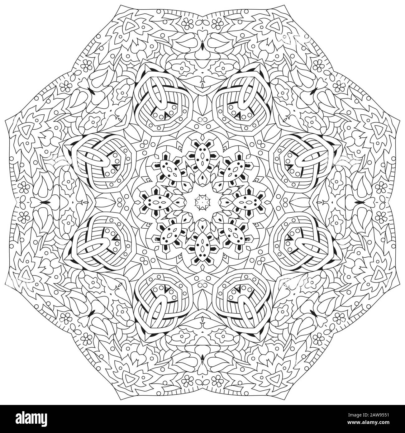 Hand drawn zentangle de mandala à colorier. Illustration de Vecteur