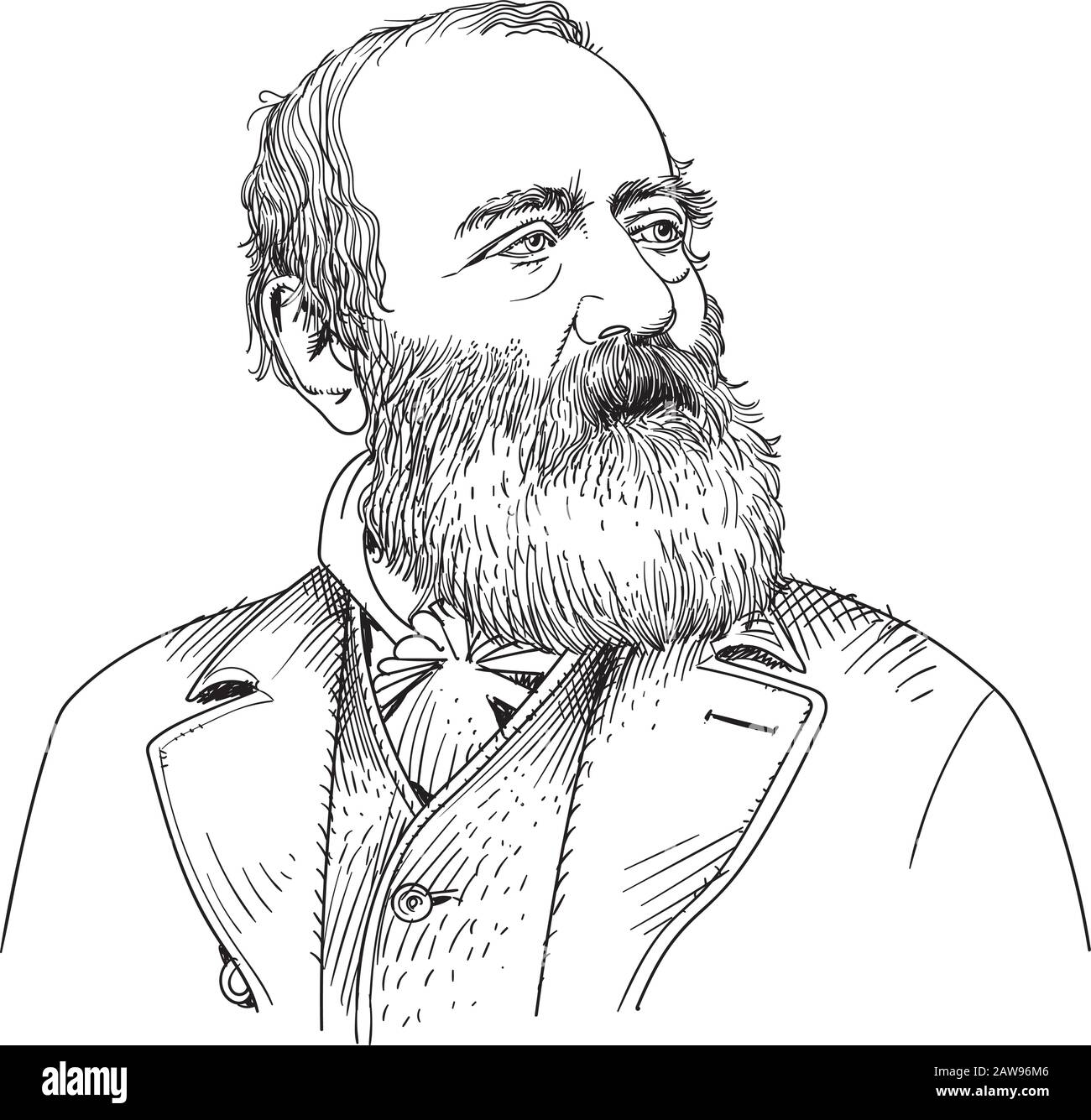 Antonio Santi Giuseppe Meucci était un inventeur italien et un associé de Giuseppe Garibaldi, une figure politique majeure dans l'histoire de l'Italie. Illustration de Vecteur