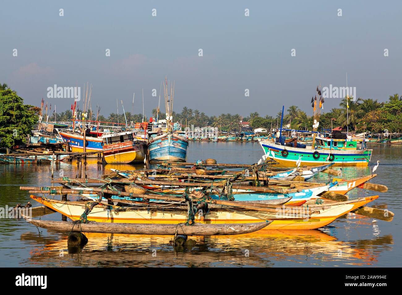 Bateaux de pêche colorés à Negombo, Sri Lanka Banque D'Images