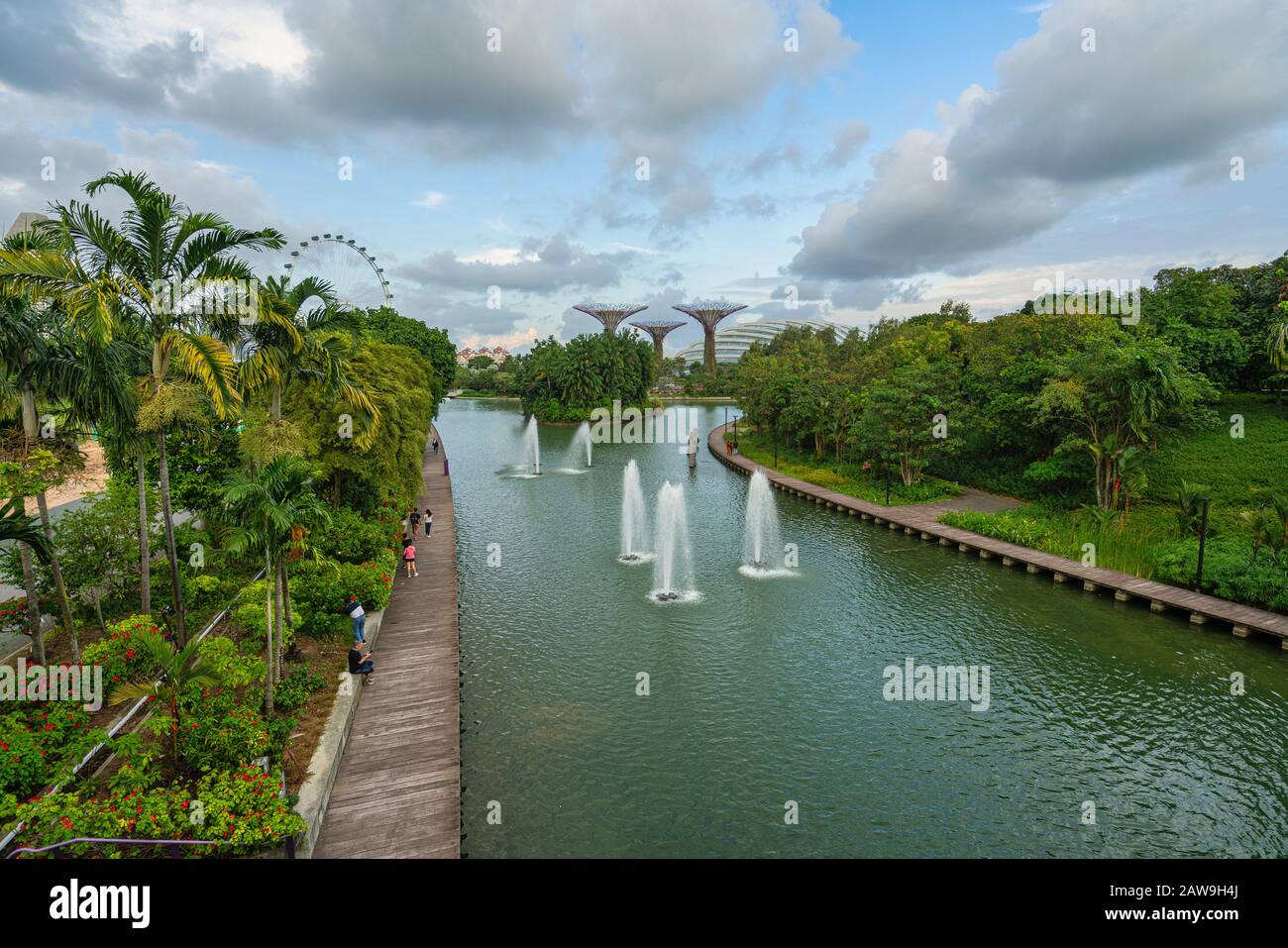 Singapour. Janvier 2020. La Fonctionnalité ensemble de l'installation numérique sur le lac Dragonfly au coucher du soleil Banque D'Images