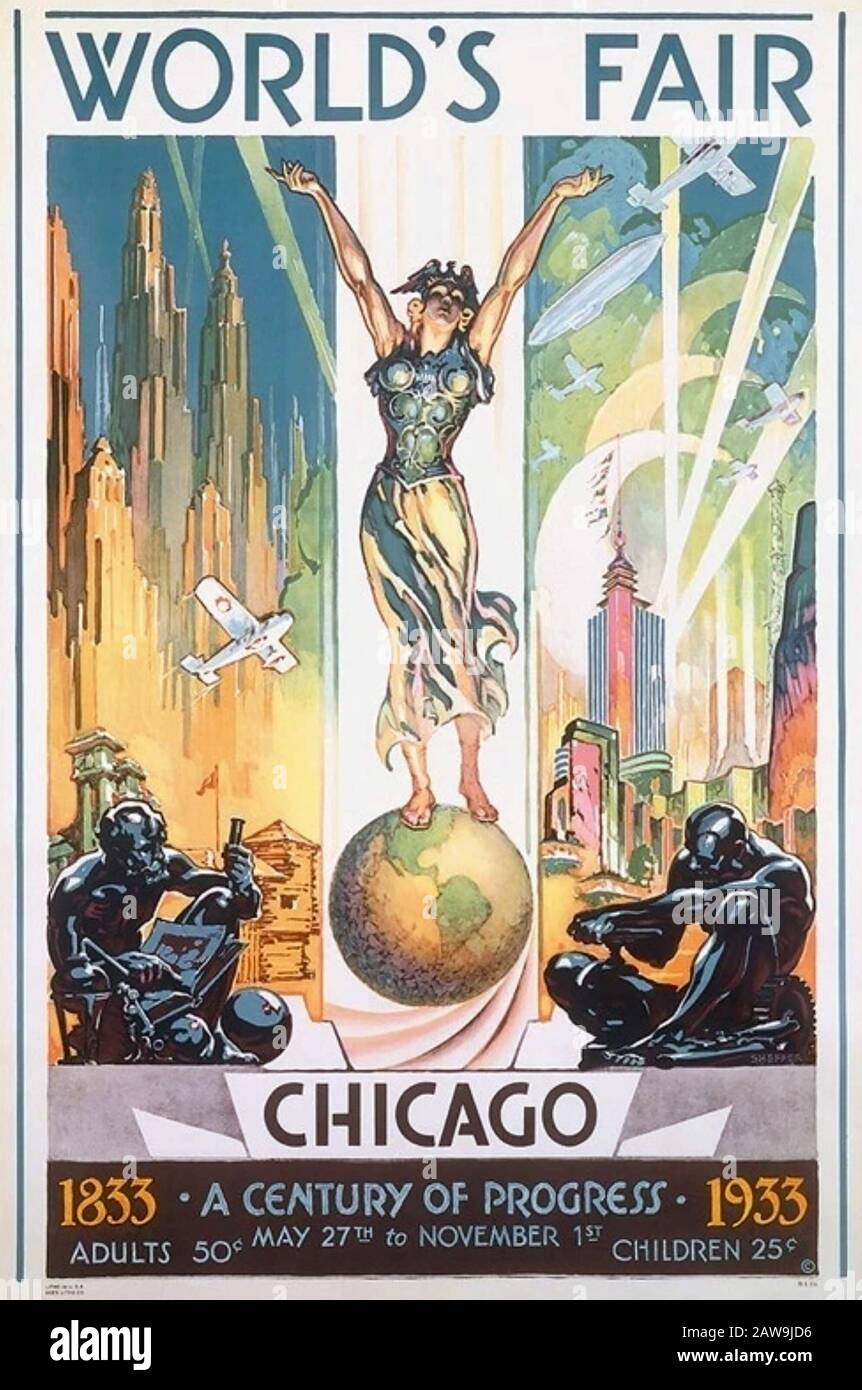 AFFICHE DU SALON MONDIAL DE CHICAGO 1933 Banque D'Images