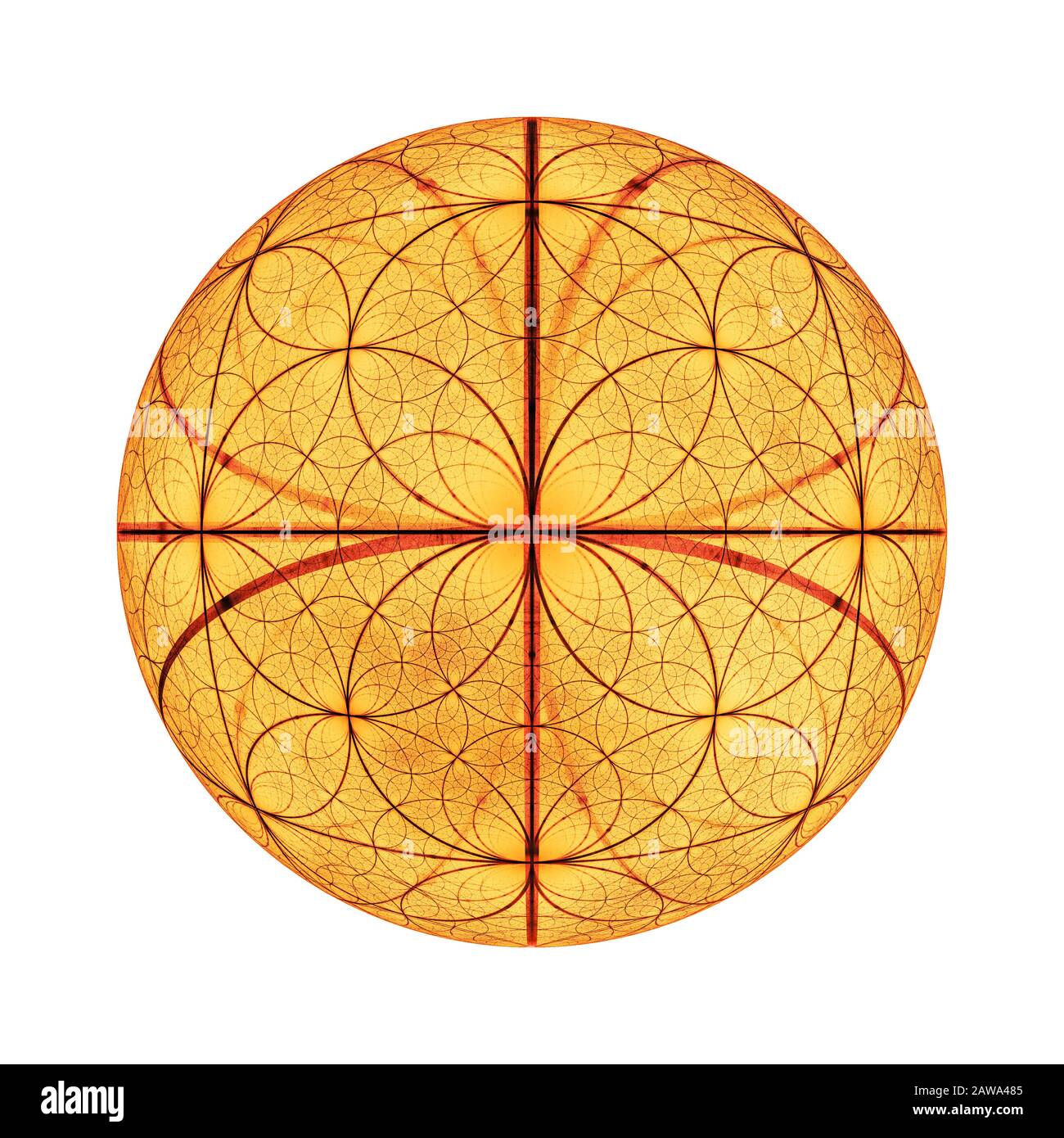 Boule de cercles fibonacci brillant, fractale abstraite généré par ordinateur, isolée sur blanc, rendu tridimensionnel Banque D'Images