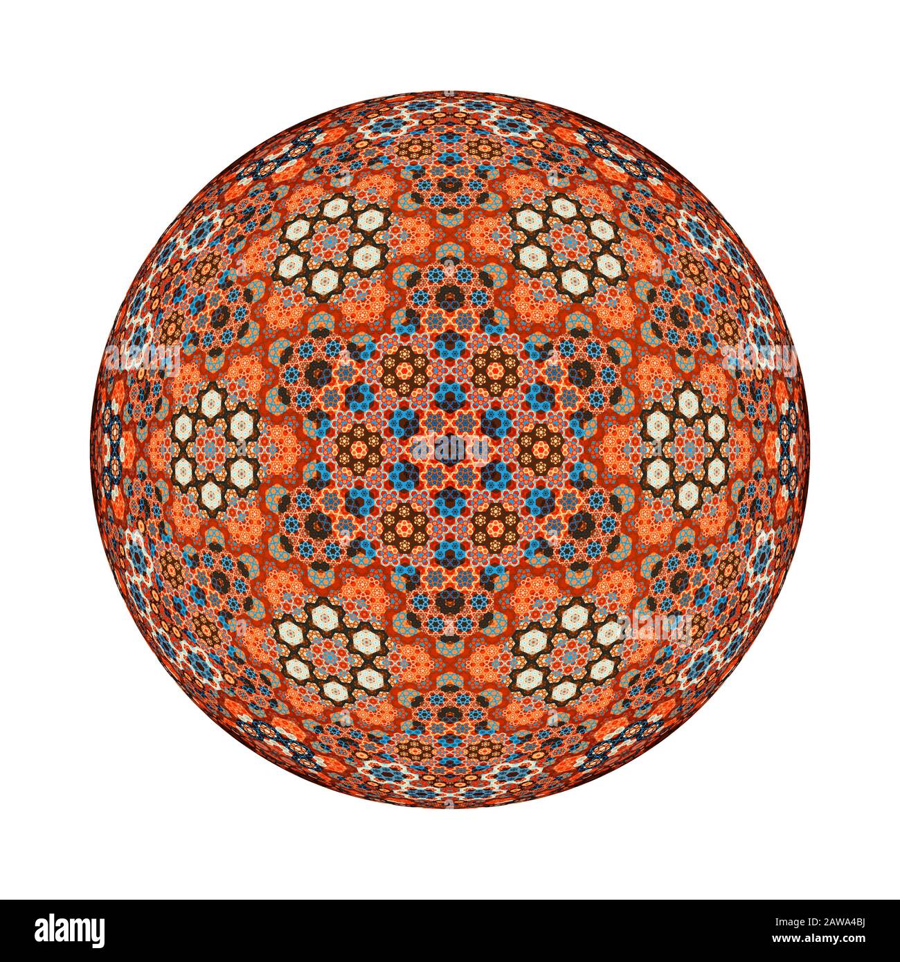 Décoration de boule d'étoile de david juif orange, ornement oriental, fond abstrait généré par ordinateur, rendu tridimensionnel, isolé sur blanc Banque D'Images