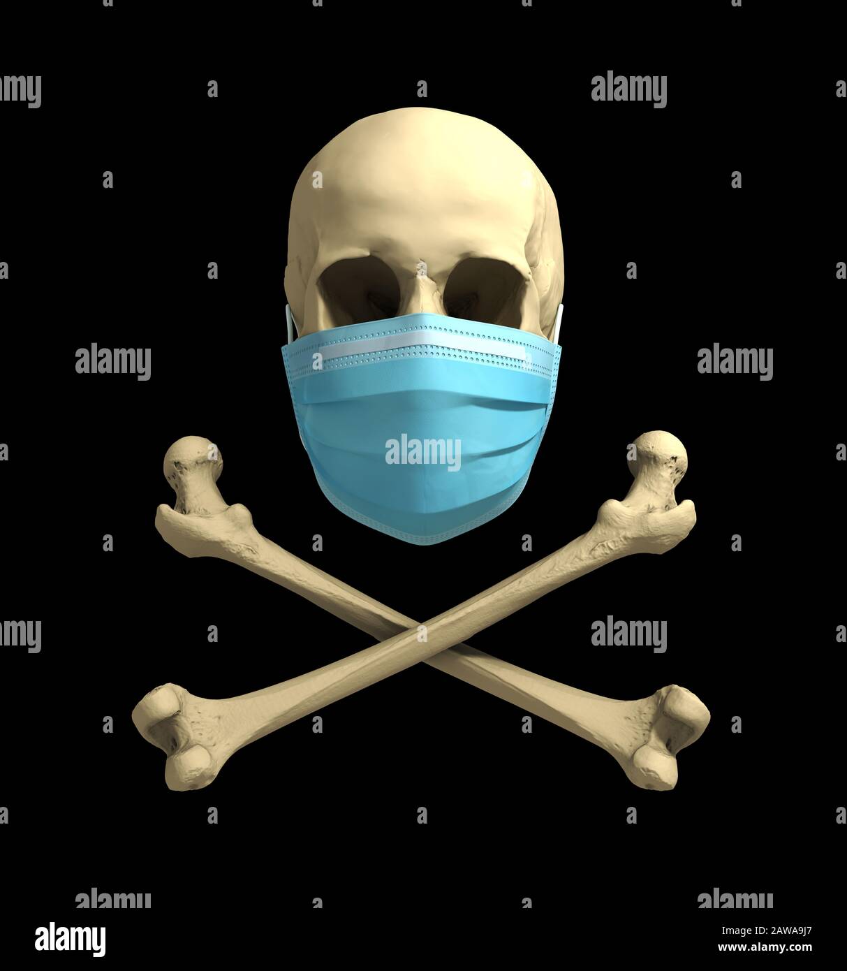 Crâne Dans Le Masque Médical Et Les Os. Roman Coronavirus Banque D'Images
