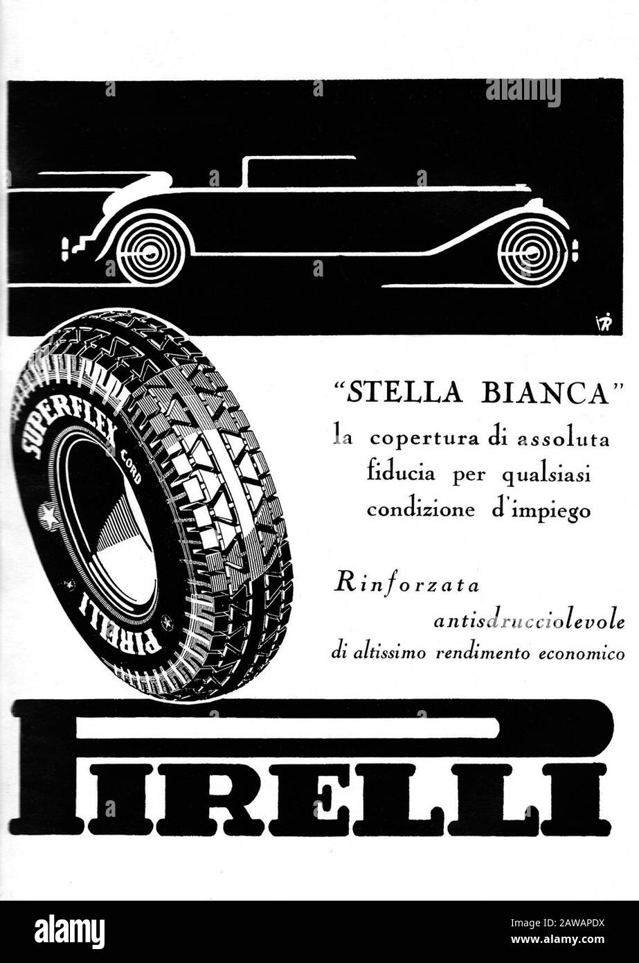 1933 , MILAN, ITALIE : l'industrie italienne PIRELLI publicité pour les  pneus de voiture - AUTOMOBILE - AUTOMOBILES - VOITURES - PNEU - PNEU - PNEU  - PNEUMATICO Photo Stock - Alamy