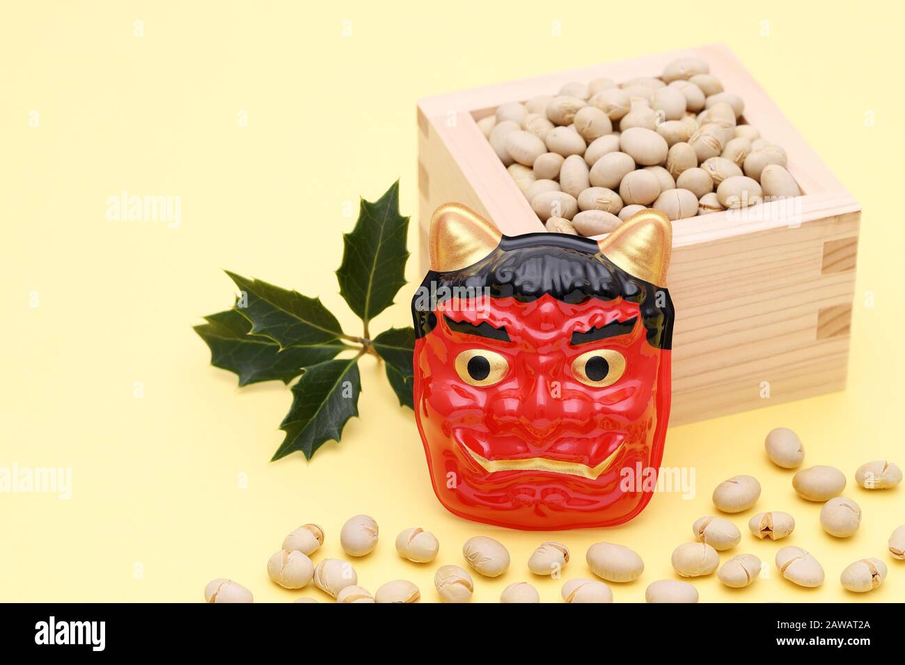 Événement Setsubun traditionnel japonais, les masques du démon Ooni et du soja sont utilisés lors d'un événement annuel Banque D'Images