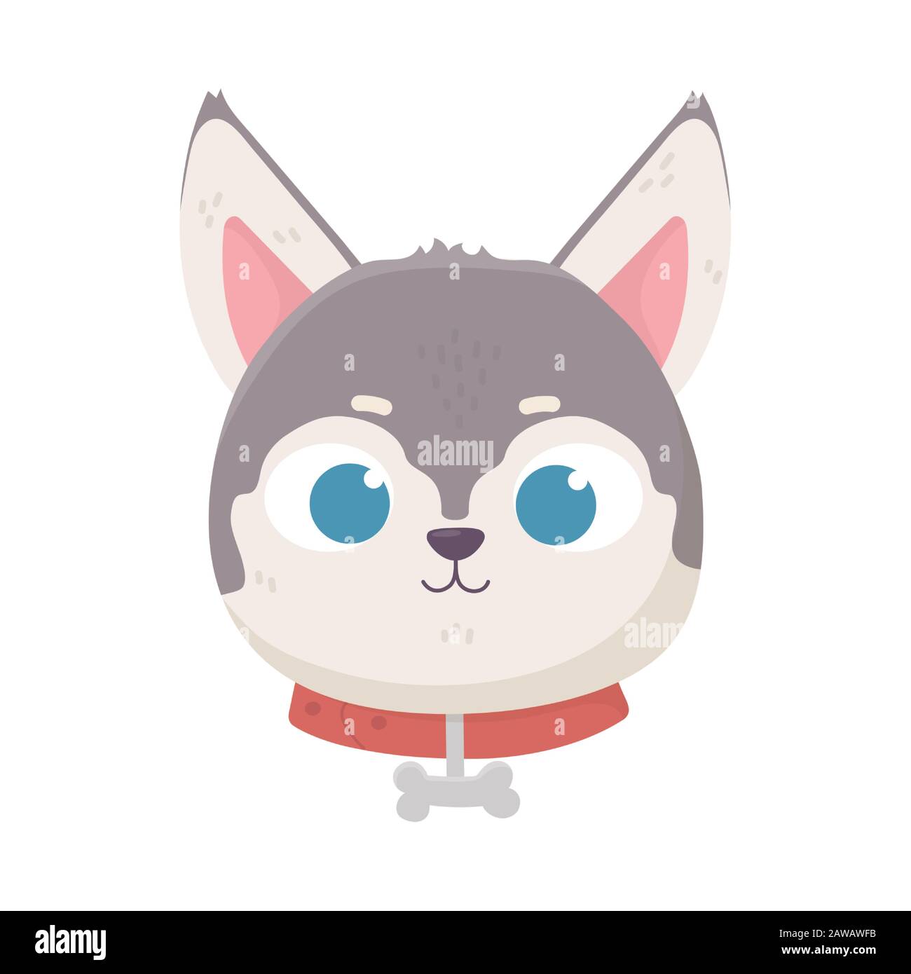 joli collier de chien de visage avec os animal de dessin animé domestique, animaux de compagnie illustration vectorielle Illustration de Vecteur