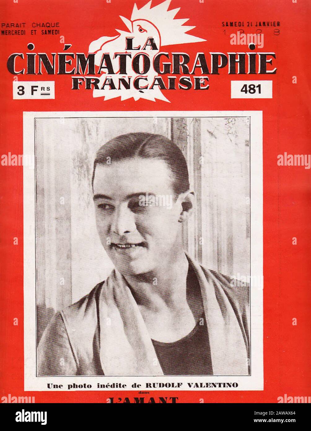 1928 , FRANCE : L'acteur italien de cinéma silencieux RUDOLPH VALENTINO ( 1895 - 1926 ) sur la couverture du film magazine français fan la Cinématographie English Banque D'Images