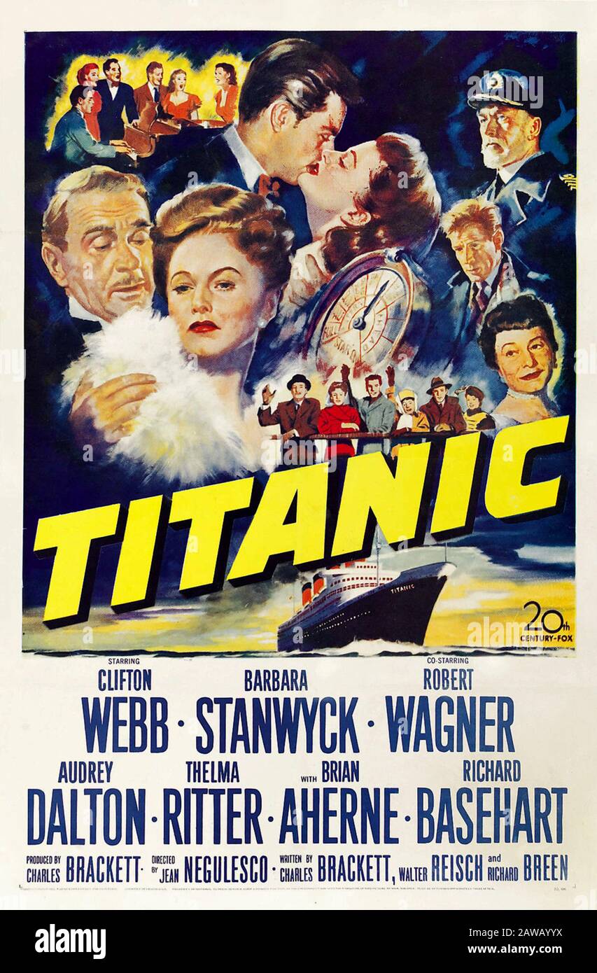 1953 , USA : L'affiche USA pour le film TITANIC par JEAN NEGULESCO avec CLIFTON WEBB , BARBARA STANWYCK , ROBERT WAGNER , AUDREY DALTON Banque D'Images