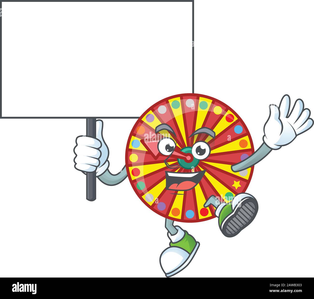 Une photo du personnage de dessin animé de la fortune de roue avec le tableau Illustration de Vecteur