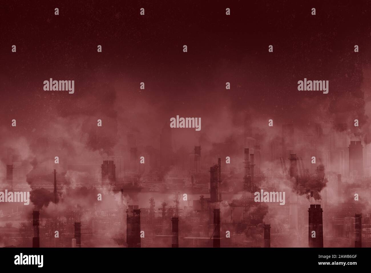 Poussière de fumée PM2,5 mauvaise pollution de l'air de mauvaise qualité de la cheminée industrielle danger au ciel de la ville. Brume dangereuse et brouillard du fond de l'usine Banque D'Images