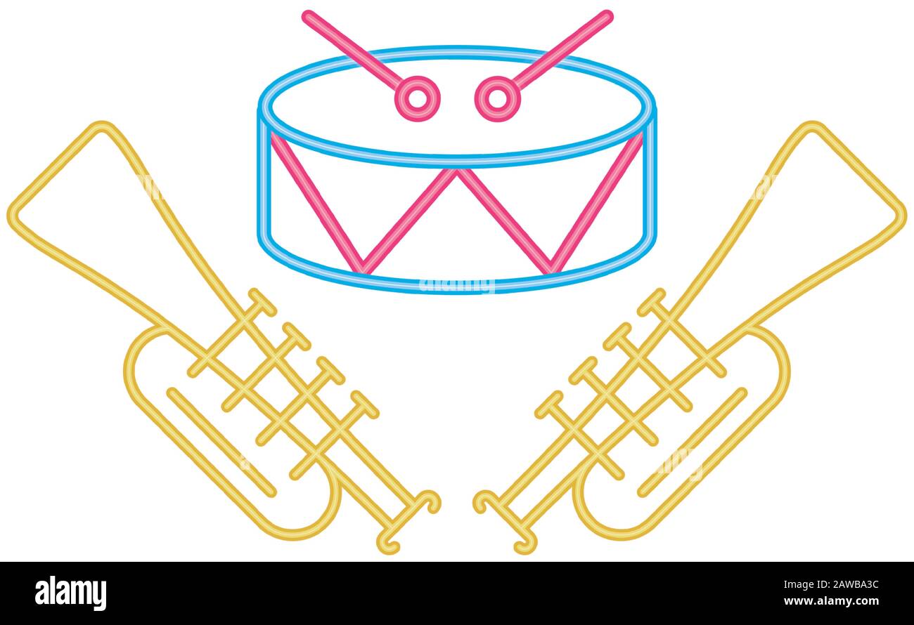lampes au néon à tambour et trompettes Illustration de Vecteur