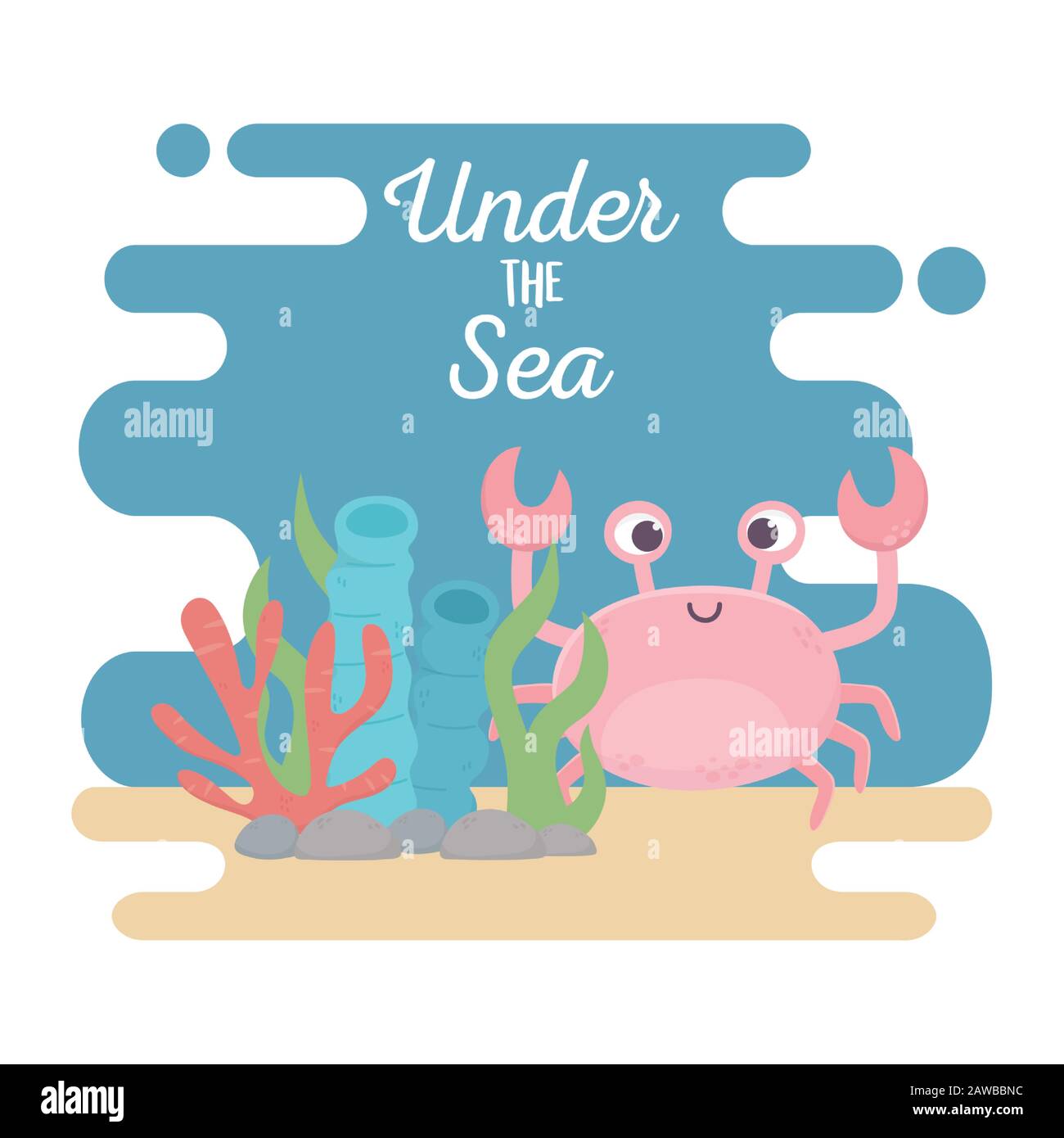 vie de crabe corail corail algues pierres caricature sous l'illustration vectorielle de la mer Illustration de Vecteur