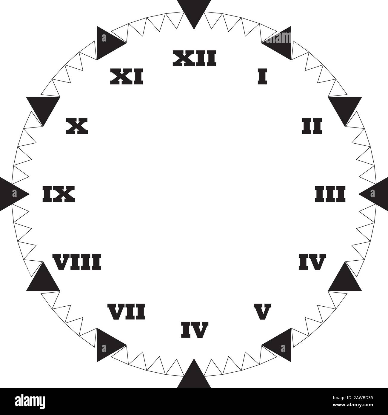 Cadran horloge triangle noir signes LETTRES ROMAINES sur fond transparent Illustration de Vecteur
