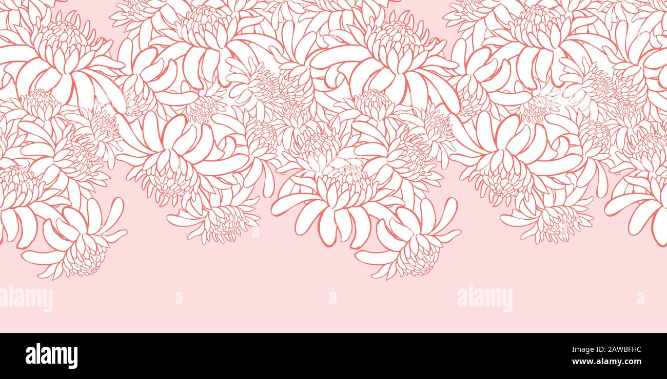 Contour horizontal Vector rose 01 avec fleurs de gingembre au flambeau tropical contours. Faites facilement des emboutis d'or. Adapté aux cartes d'invitation. Illustration de Vecteur