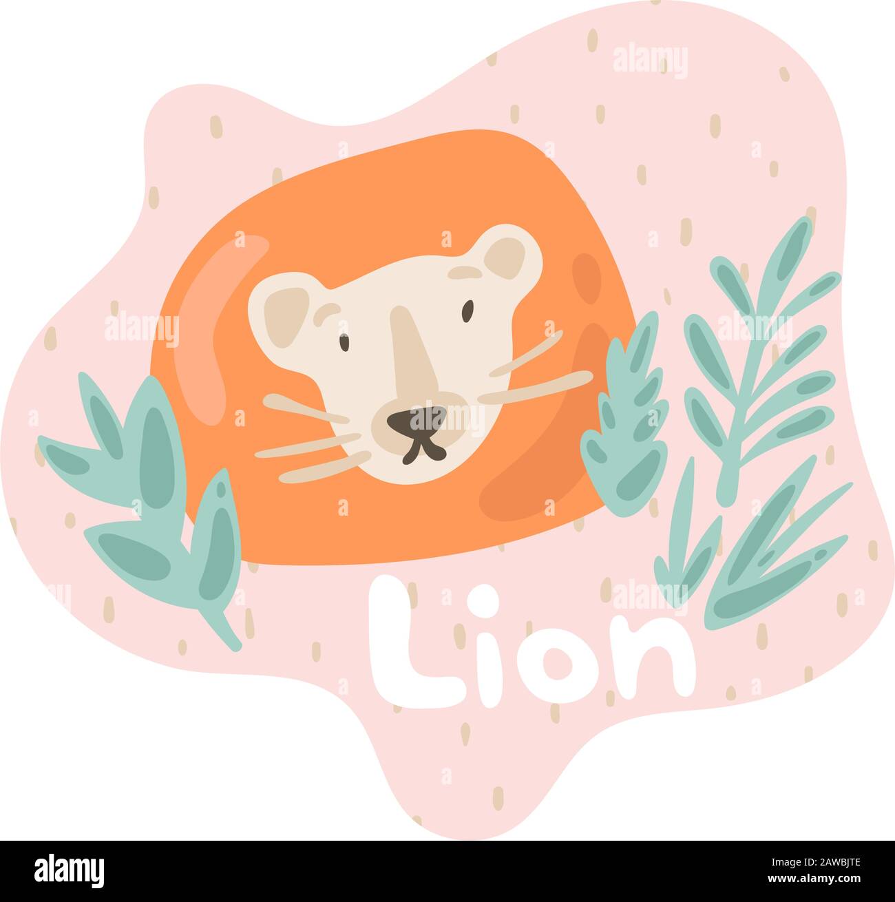 Un petit lion regarde à travers un buisson et voit étonnamment. Lion pour enfant dans un style plat. Texte lion dans une bulle tendre de discours de rose. Images isolées pour Illustration de Vecteur