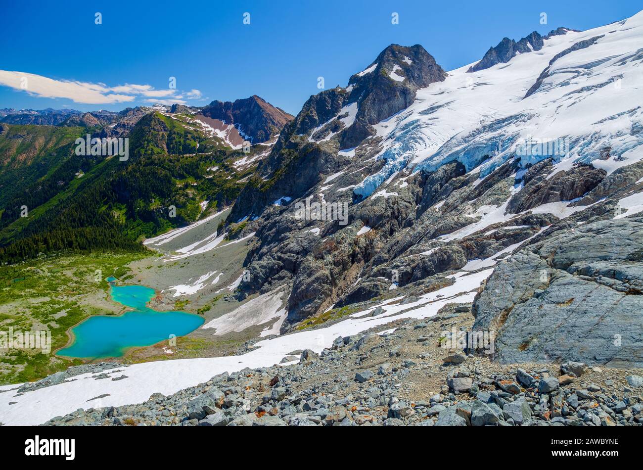 Le paysage le long du Ptarmigan traverse est parmi les meilleurs d'Amérique du Nord. Bien que difficile, cette route d'alpinisme vaut bien l'effort. Banque D'Images