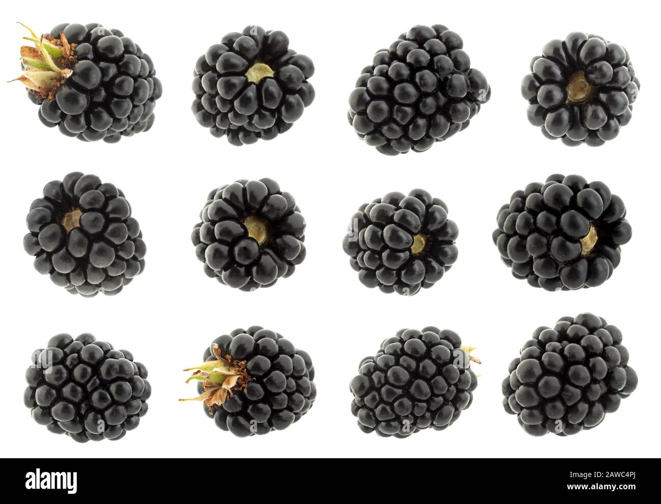 Fermeture des baies BlackBerry isolée sur fond blanc Banque D'Images