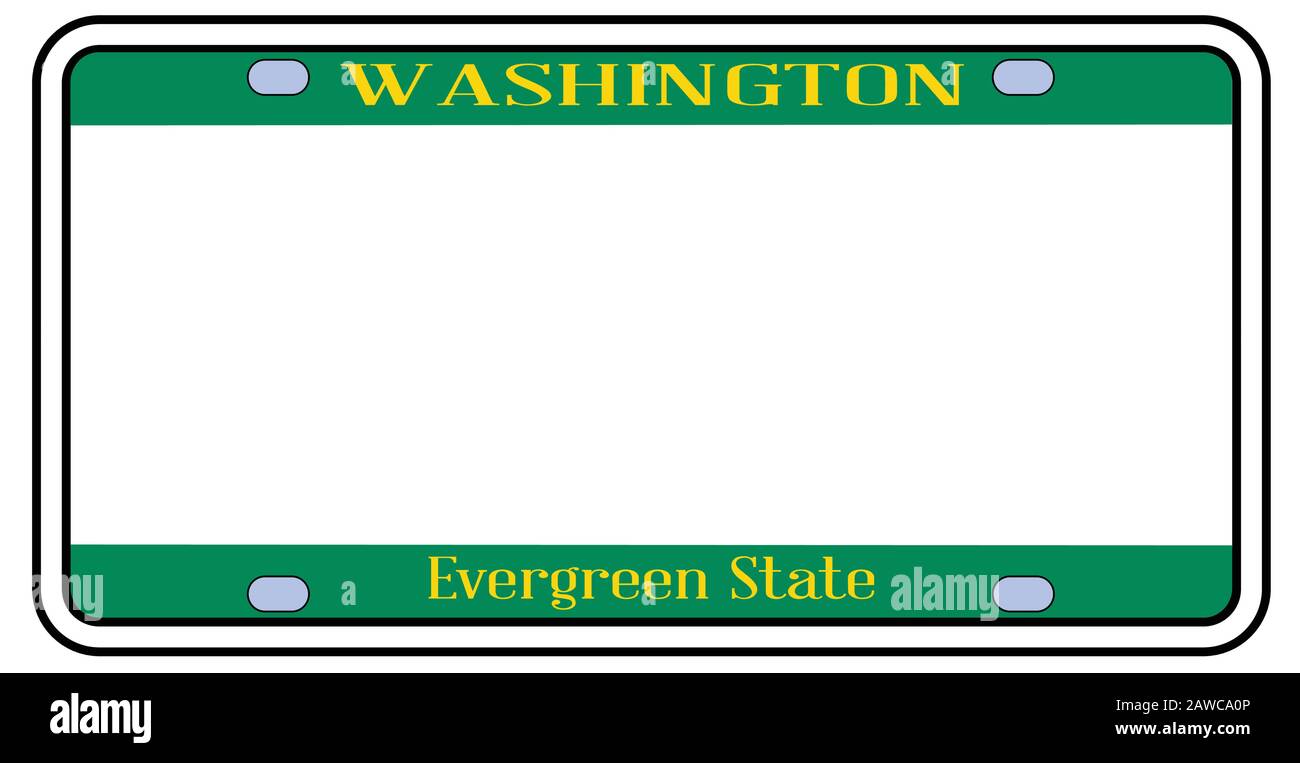 Plaque d'immatriculation vierge de l'État de Washington dans les couleurs du drapeau de l'État sur un fond blanc Illustration de Vecteur