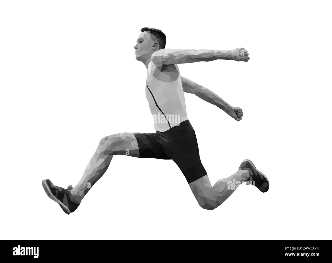 cavalier athlète masculin en triple saut noir et blanc image faible poly Banque D'Images
