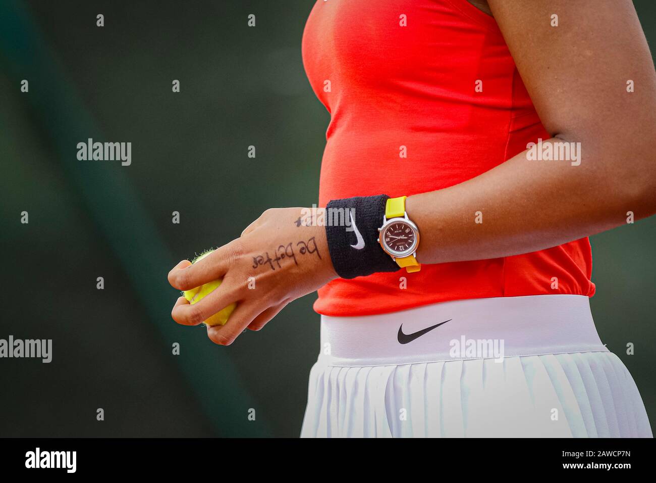 Carthagène, Espagne. 7 février 2020. Joueur espagnol, Sara Sorribes gagne à Naomi Osaka lors du premier match entre l'Espagne et l'équipe nationale du Japon pour FedCup BNP Paribas. Naomi Osaka pendant le match. Crédit: Abel F. ROS/Alay Live News Banque D'Images