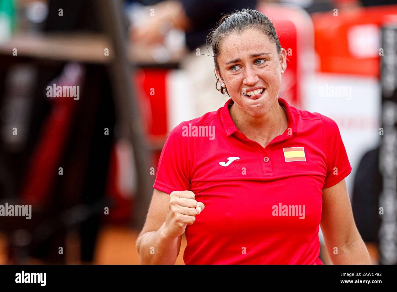 Carthagène, Espagne. 7 février 2020. Joueur espagnol, Sara Sorribes gagne à Naomi Osaka, dans le premier match entre l'Espagne et l'équipe nationale du Japon pour FedCup BNP Paribas. Sara Sorribas pendant le match. Crédit: Abel F. ROS/Alay Live News Banque D'Images