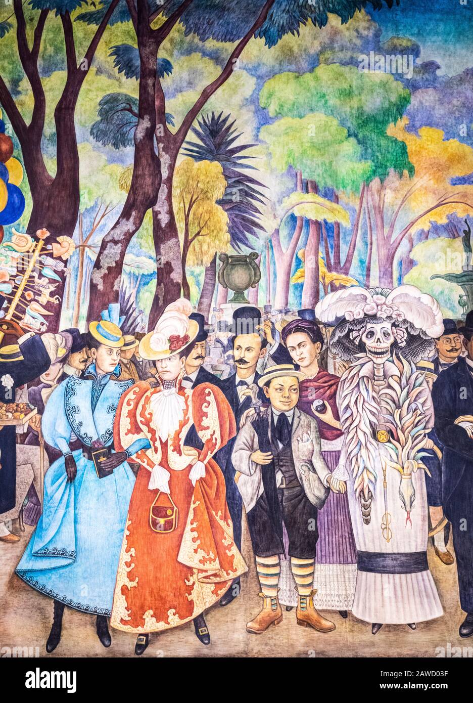 Détail de la fresque murale de Diego Rivera 'Sunday Afterday in Alameda' à Mexico, au Mexique. Banque D'Images