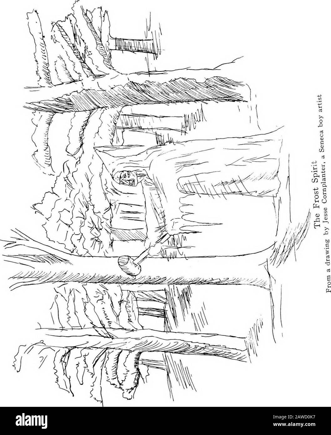Mythes et légendes de l'État de New York Iroquois . d avait besoin de conseils, il viserait le pavillon à fumer et conseillerait l'ancien manabout de la prochaine chute de neige, avant de partir à sa maison dans le ciel du nord; et ils s'assoient par le feu qui a blasé et glowedyet ne pouvaient pas les réchauffer. 1 Une Autre version, des Senecas, fait Ha-à l'Esprit de l'hiver et O-swi-NS-don, l'Esprit De Chaleur. Le premier est décrit comme un vieil homme qui débarque dans les bois et rape les arbres avec son club de guerre, (ga-ji-wa). Quand le temps est plus vieux, il est le plus actif et n'importe qui peut l'entendre rap Banque D'Images