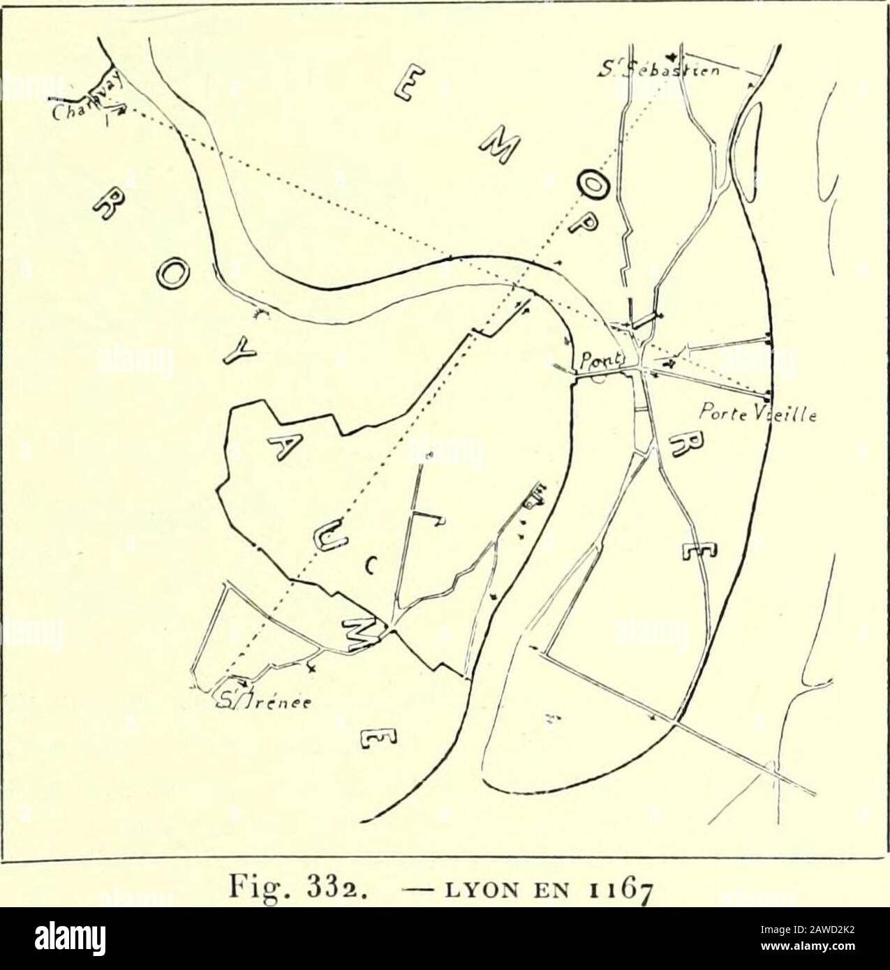 Nouvelle histoire de Lyon et des provinces de Lyonnais, Forez, Beaujolais, Franc-Lyonnais et Dombes . haragay existe toujours à Vaise. Formé de la réunionde trois ruisseaux venant du pied de Montriboud, il traverse Vaise souterrainement, passe à lextrmité méridionale de la place du marché, longe passesse Charabay, quien a conservé le nom, et tomas clans la Saône un pu en aval de la de la rue du Lonnais (IRE édition, verbo Dorches), lavait confonduavec lOiselière. Le pape Alexandre III, sur le point de rentre à Rome, de Franceoù il sétait réfugié, chargea, au mois Banque D'Images