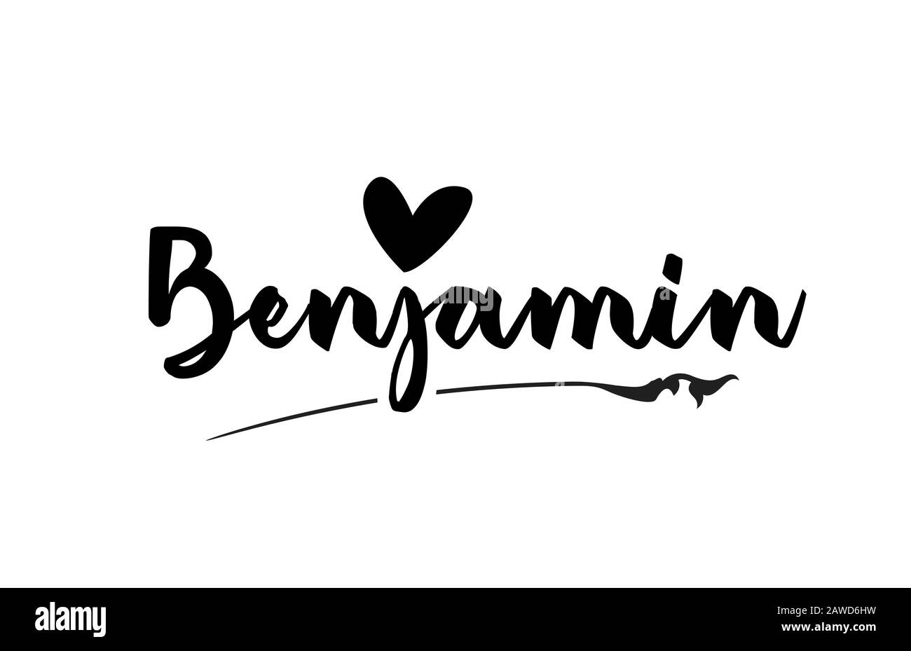 Benjamin nom texte mot avec coeur amour main écrit pour logo typographie modèle de conception. Peut être utilisé pour un logotype d'entreprise Illustration de Vecteur
