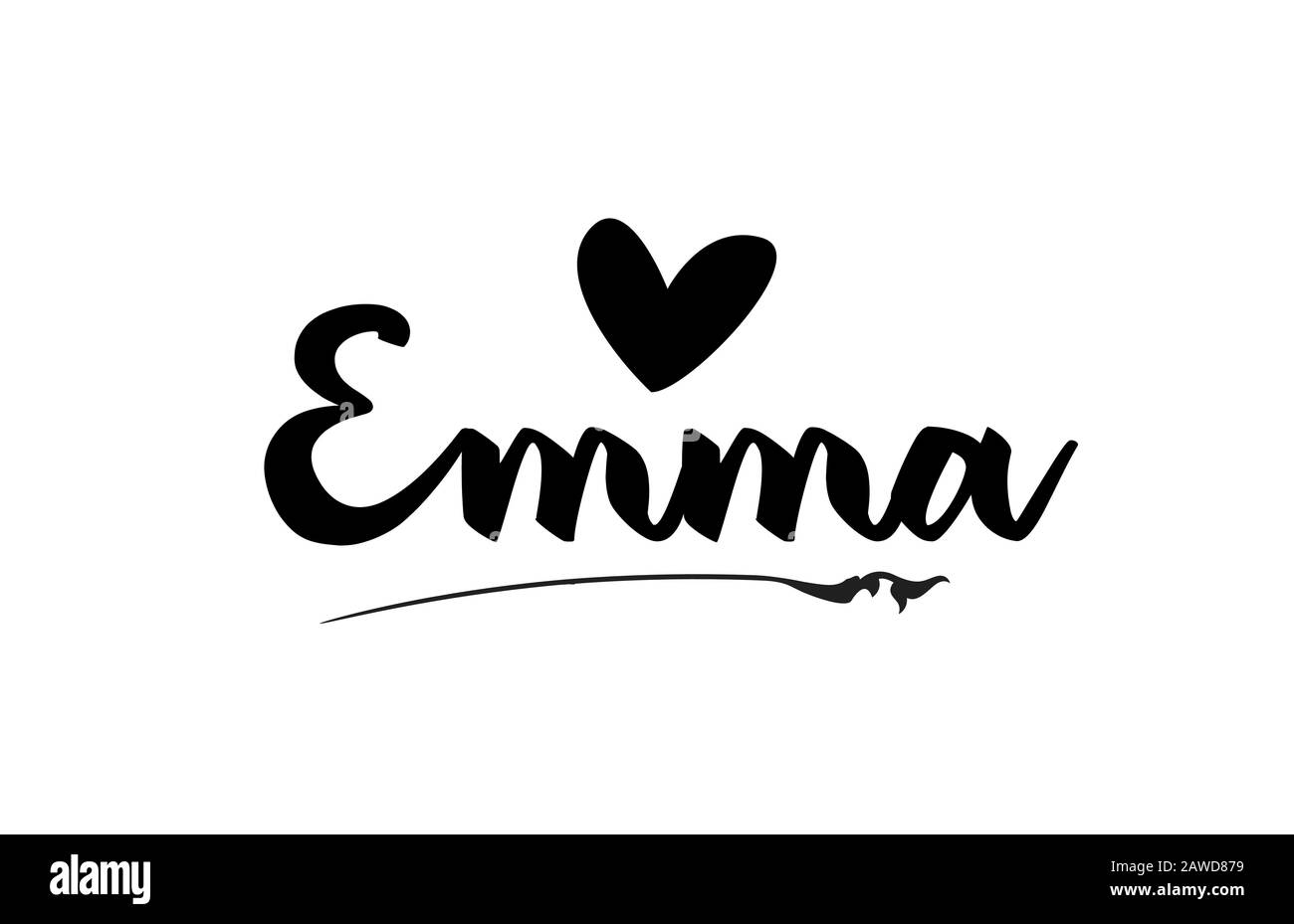 Emma nom texte mot avec coeur amour main écrit pour logo typographie modèle de conception. Peut être utilisé pour un logotype d'entreprise Illustration de Vecteur