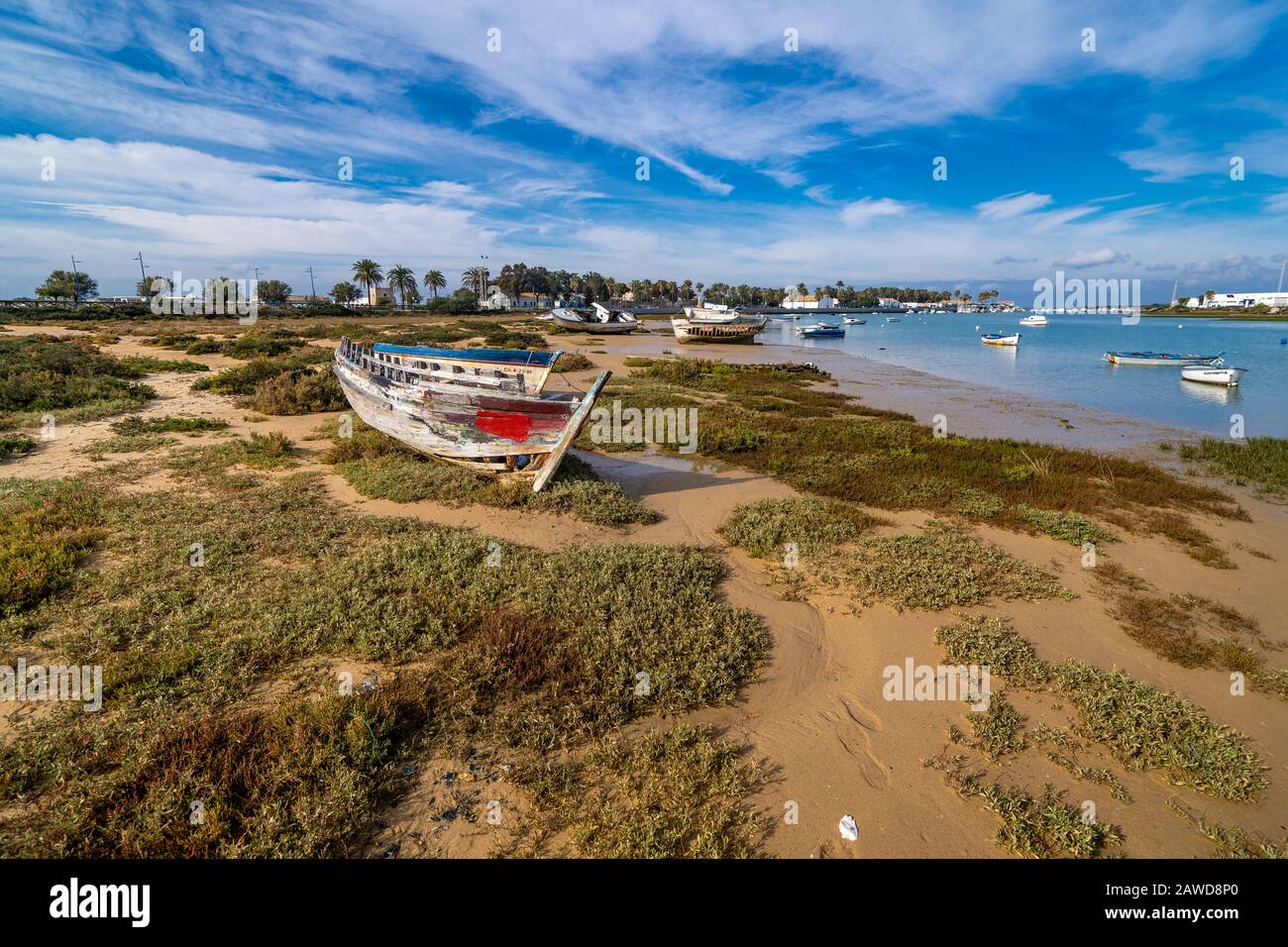 Andalusien, Costa De La Luz, Boote, Rack, Ebbe, Banque D'Images