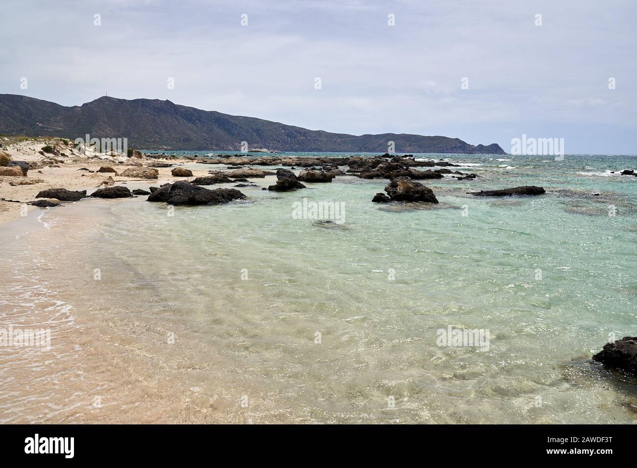 Eau claire de la plage d'Elafonissi sur l'île de Crète, Grèce Banque D'Images