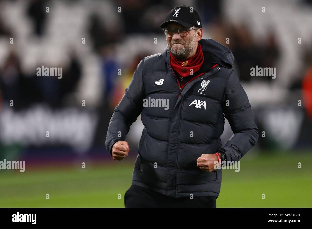 Responsable de Liverpool, Jurgen Klopp célèbre après le match de la Premier League entre West Ham United et Liverpool au stade de Londres.(final Score; West Ham United 0:2 Liverpool) Banque D'Images