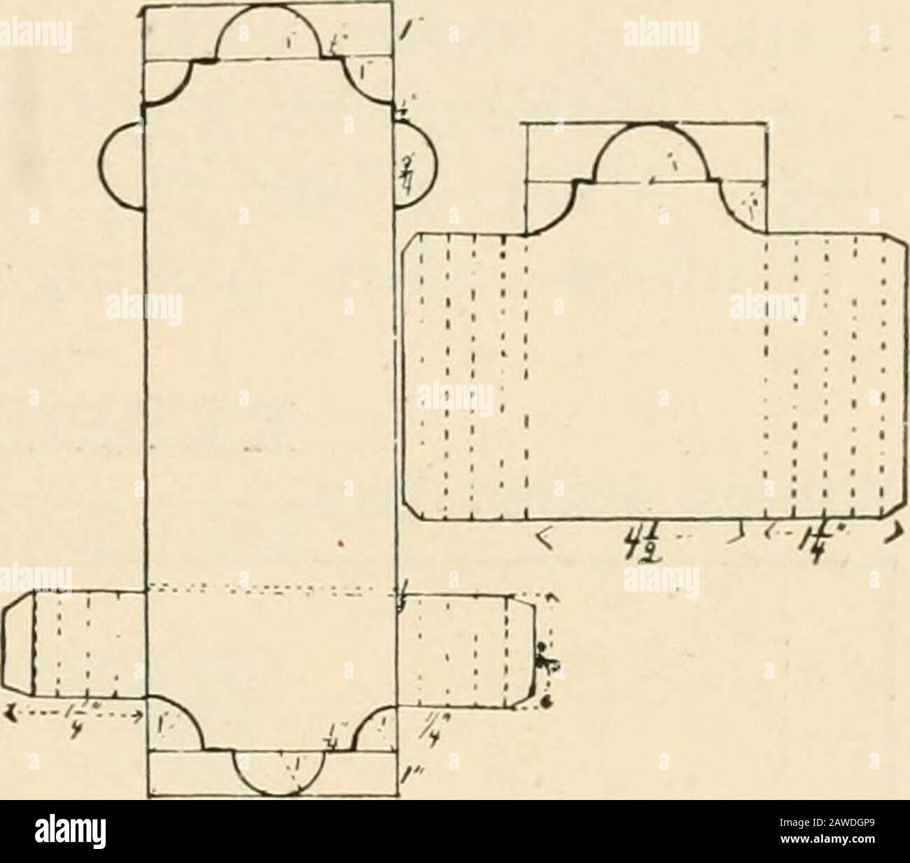 Travail constructif; . Construire le rectangle 14 in.x4j^ in.Pour les cotes othei, voir la mise en plan.Construire un autre rectangle 7 in.x4^ in-Pour d'autres dimensions, voir la mise en plan.lignes pointillées et plier comme un ventilateur. Porte-Crayon. Exercice CLXXXIV. I i 1 I i i i i i 1 1 1 1 1 1 1 1 1 1 i ! 1 j i ; ! 1 i :1 4 po. 3. Créer une case yyg in.x5&gt;^ in.x2^ in. L/nplier—lors du collage, permettre aux pièces de se chevaucher. Boîte Crayon Coulissante. EXERCICE CLXXXVI. Banque D'Images