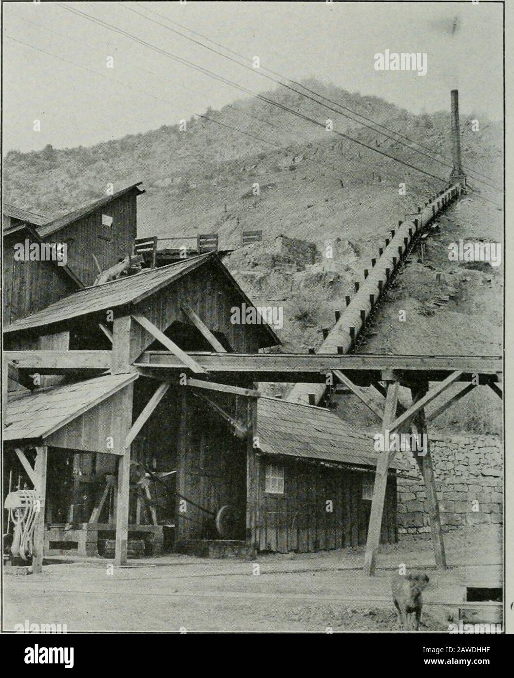 Bulletin . e romid. Vertical, chambres à lamelle de bois (voir photo n° 60, post). Les condenseurs de pierre sur les fours à thecoarse-minerai ont été remplacés par un grand, rectangulaire bois cham-ber, avant l'adoption de la forme verticale ronde. Les colles et les piles sont en effet de construction en bois-lamelle (voir photo n° 26). Le Voir p. 223-225. Poste. ^Bradley. W. W.. Et al., Mines et ressources minérales des comtés de Monterey et al. : Californie. État Min. Bur., chap., de State Mineralogists Report, 1915-i916, p. 73, 1917;imprimé dans le rapport XV. P. 667 (sous presse). Voir p. 275, poste. 118 CALIFORNIA STATE MINING BFREAU New Idria c Banque D'Images