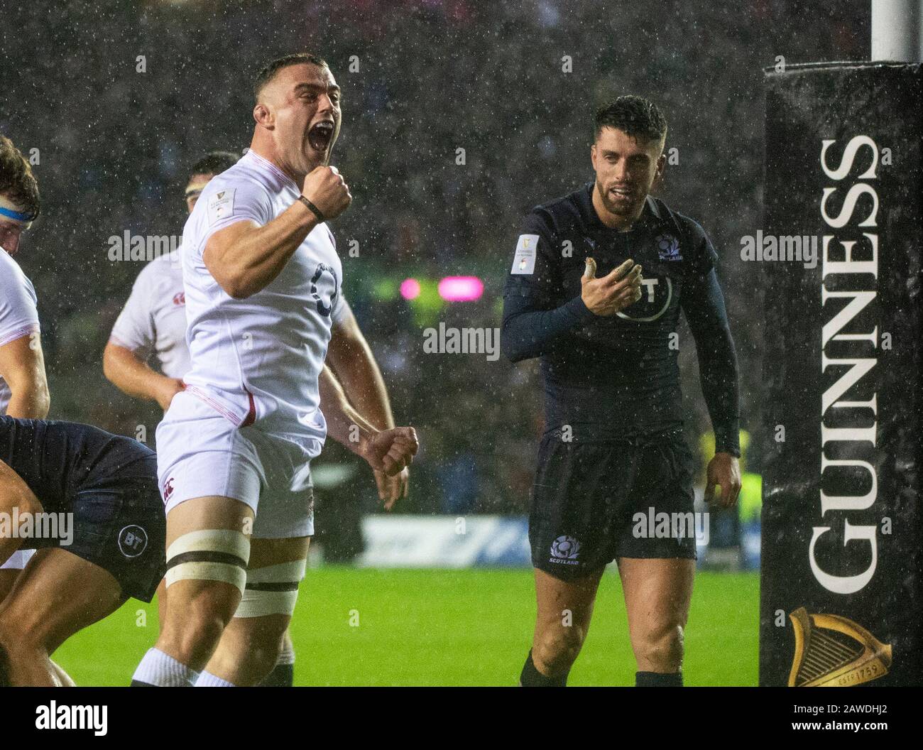 Édimbourg, Royaume-Uni. 8 février 2020. Rugby Union - Murrayfield Stadium, Edimbourg, Ecosse, UK pic shows: L'Angleterre back-row, Ben Earl, célèbre après l'Angleterre back-row, Ben Earl, a fait le seul essai du match comme l'Ecosse accueille l'Angleterre dans le championnat des 6 nations 2020 au Murrayfield Stadium, Édimbourg, le 8 février 2020. ( Crédit: Ian Jacobs/Alay Live News Banque D'Images