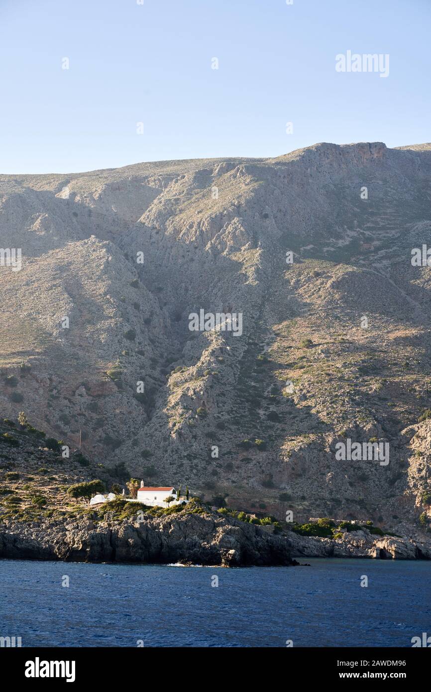 Village grec d'Agia Roumeli, Chania, Crète, Grèce en été Banque D'Images