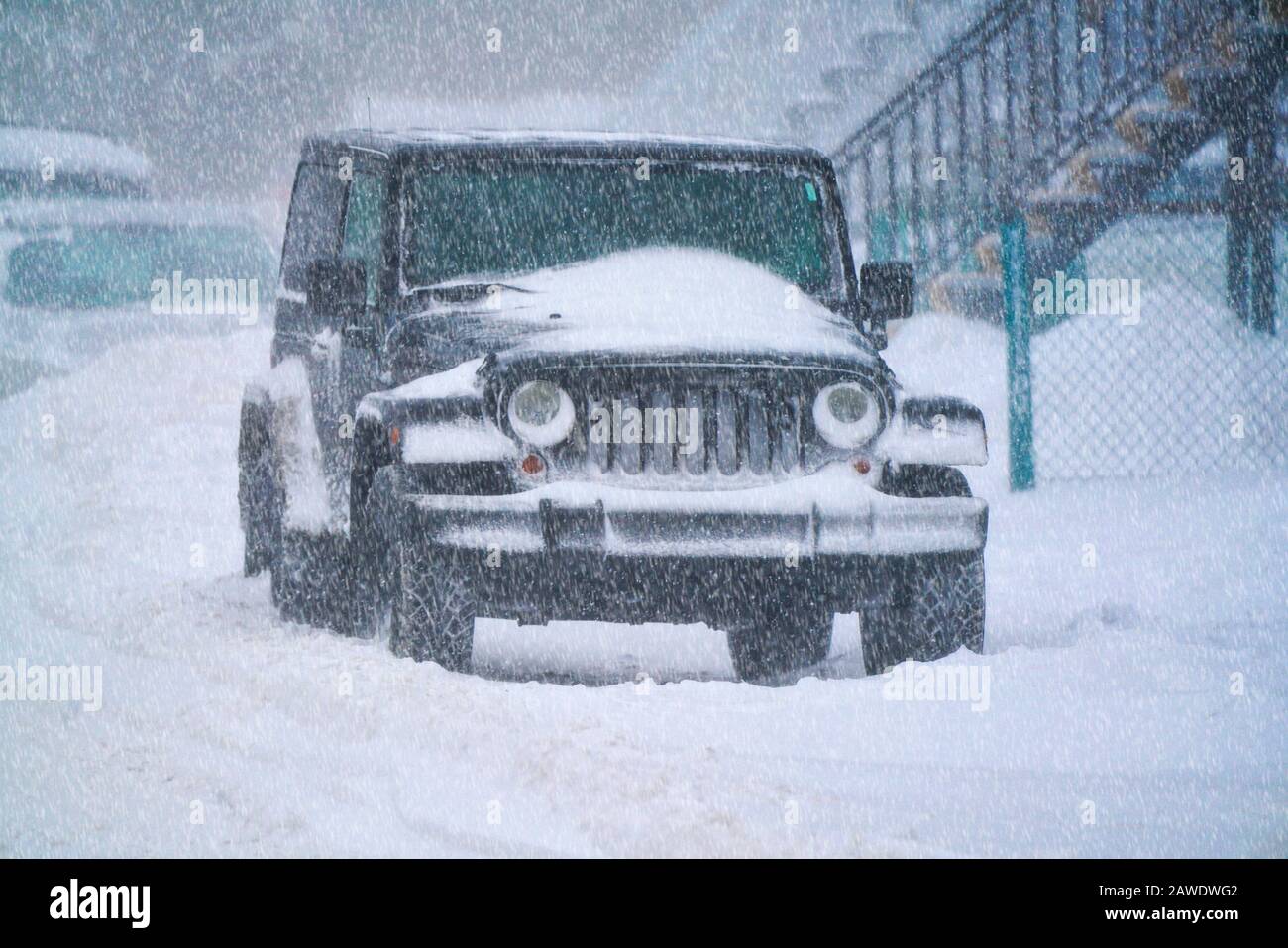 Montréal,Québec,Canada,7 Février 2020.Tempête De Neige Épaisse À Montréal,Québec,Canada.Credit:Mario Beauregard/Alay News Banque D'Images