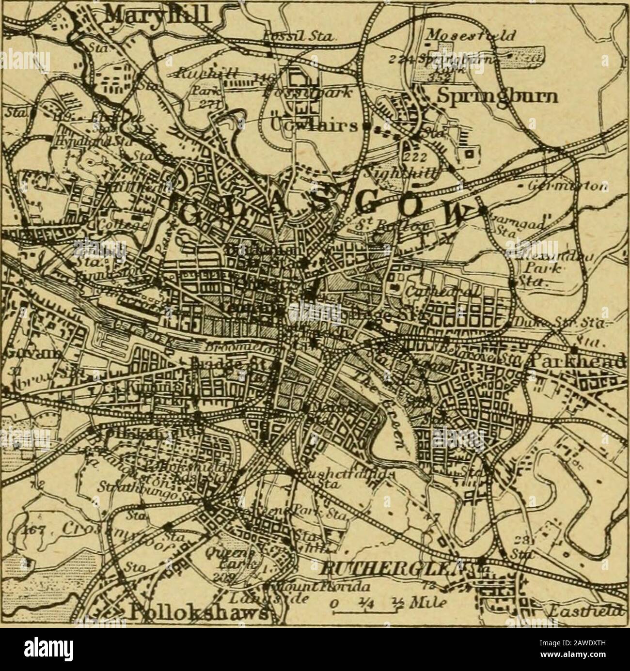 L'estuaire de la géographie internationale dans les basses-terres centrales.l'Annan et d'autres cours d'eau s'écoulent vers le Solway Firth. Le coin sud-ouest de theUplands est sa partie la plus élevée et la plus accidentée, FIG. 75.-Glasgow. Formant le quartier de Galloway. Il s'agit principalement d'une terre de fermes de moutons, et en proportion de la région Roxburgh, Selkirk et Berwick contiennent plus de moutons que n'importe quel autre comté au Royaume-Uni. Les moutons sont généralement de la race Cheviotbreed, célébrés pour leur laine fine, et les villes de la vallée de Tweed, en particulier les Galashiels, ont longtemps été prospères par le tissage de laoll fort Banque D'Images