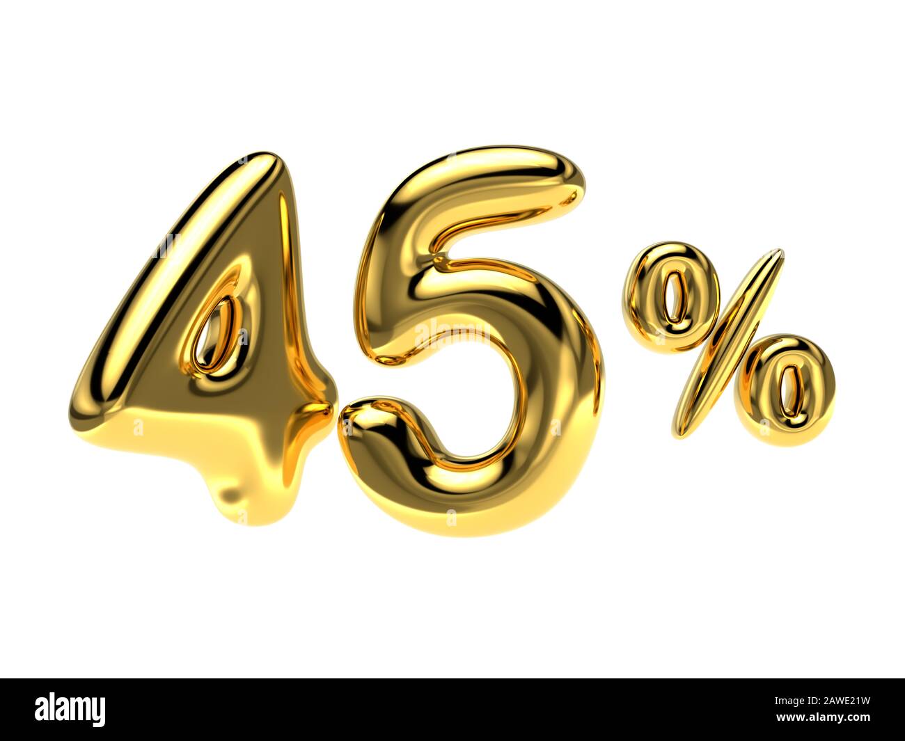 45 % de réduction. Ballon brillant or en forme de nombre. Rendu tridimensionnel. Banque D'Images