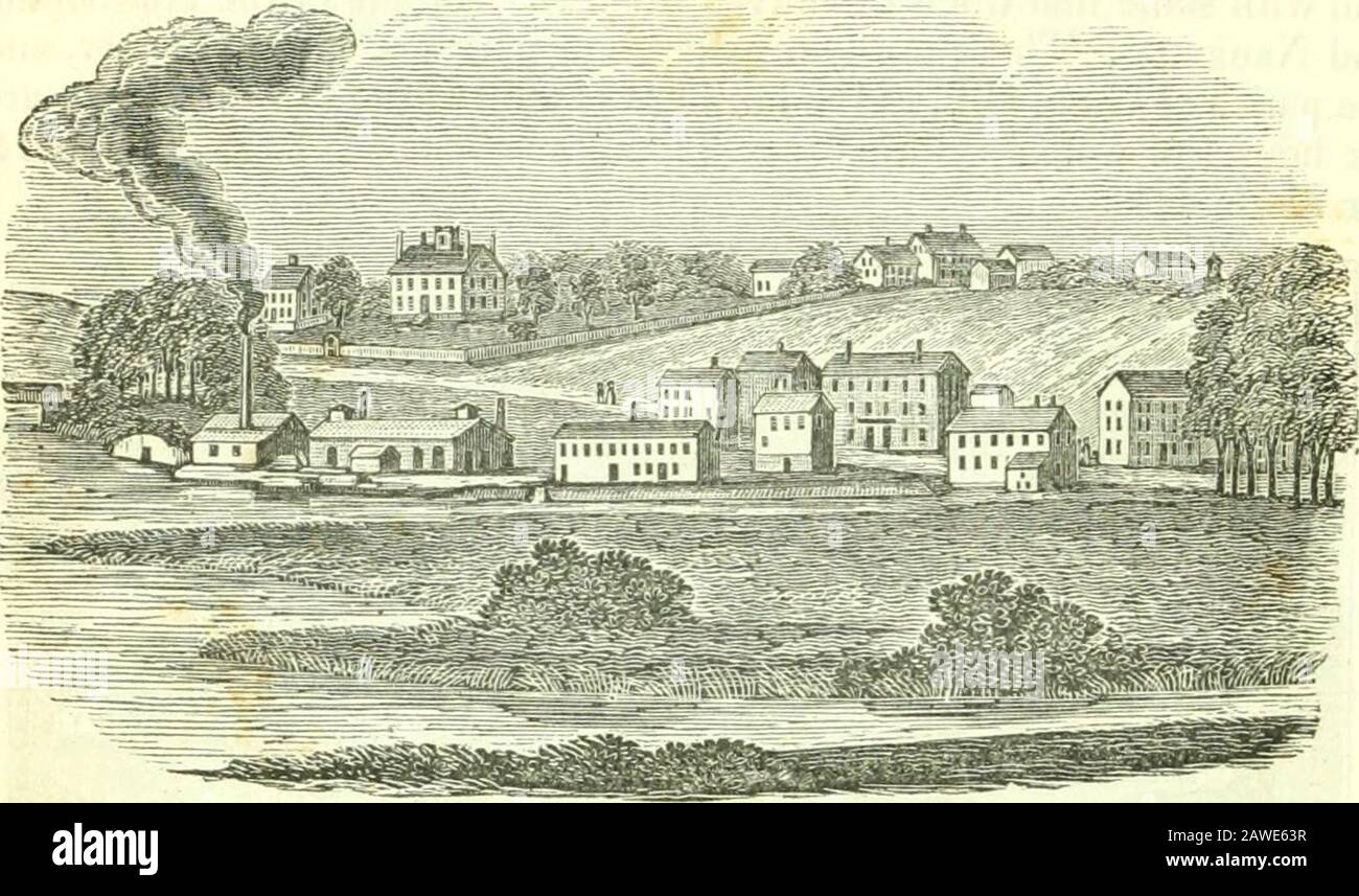 Collections historiques du Connecticut, contenant une collection générale de faits intéressants, des traditions graphiques croquis, des anecdotes, etc., concernant l'histoire et les antiquités de chaque ville du Connecticut, avec des descriptions géographiques . la rue la plus orientale est considérablement élevée au-dessus des autres.Il y a deux églises à Derby proprement dit ; 1 pour les congrégationalistes et un pour les Episcopaliens ; tous deux situés à environ un mile au nord du Landing. À gauche de la gravure, au loin, est vu le pont Leavenworthbridge, menant à Huntington, traversant la rivière Housatonic. Le pont de Thepresent était Banque D'Images