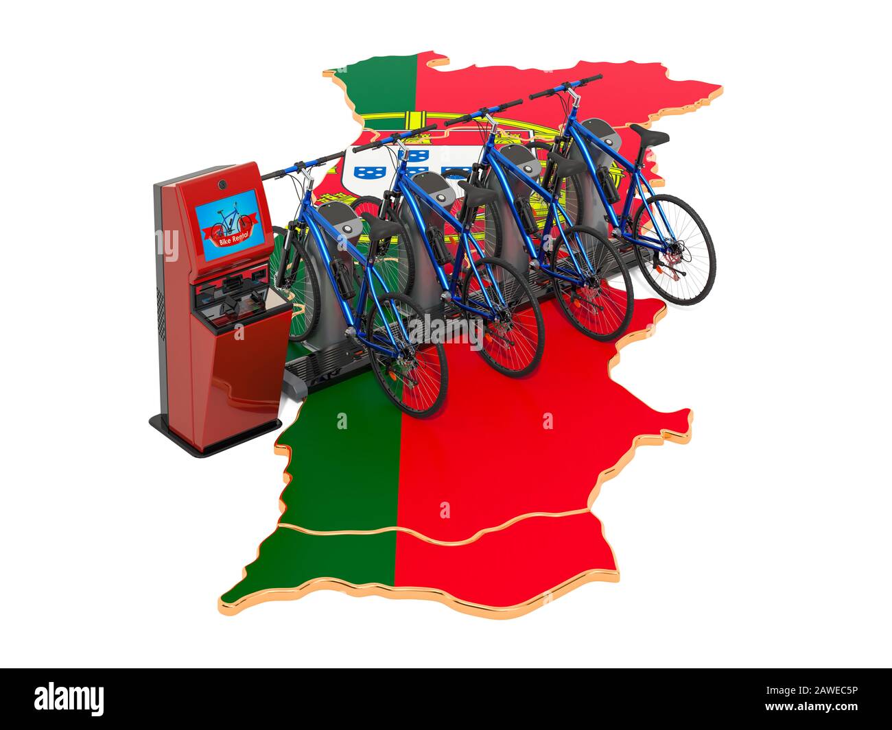 Système de partage de vélos au Portugal, rendu tridimensionnel isolé sur fond blanc Banque D'Images