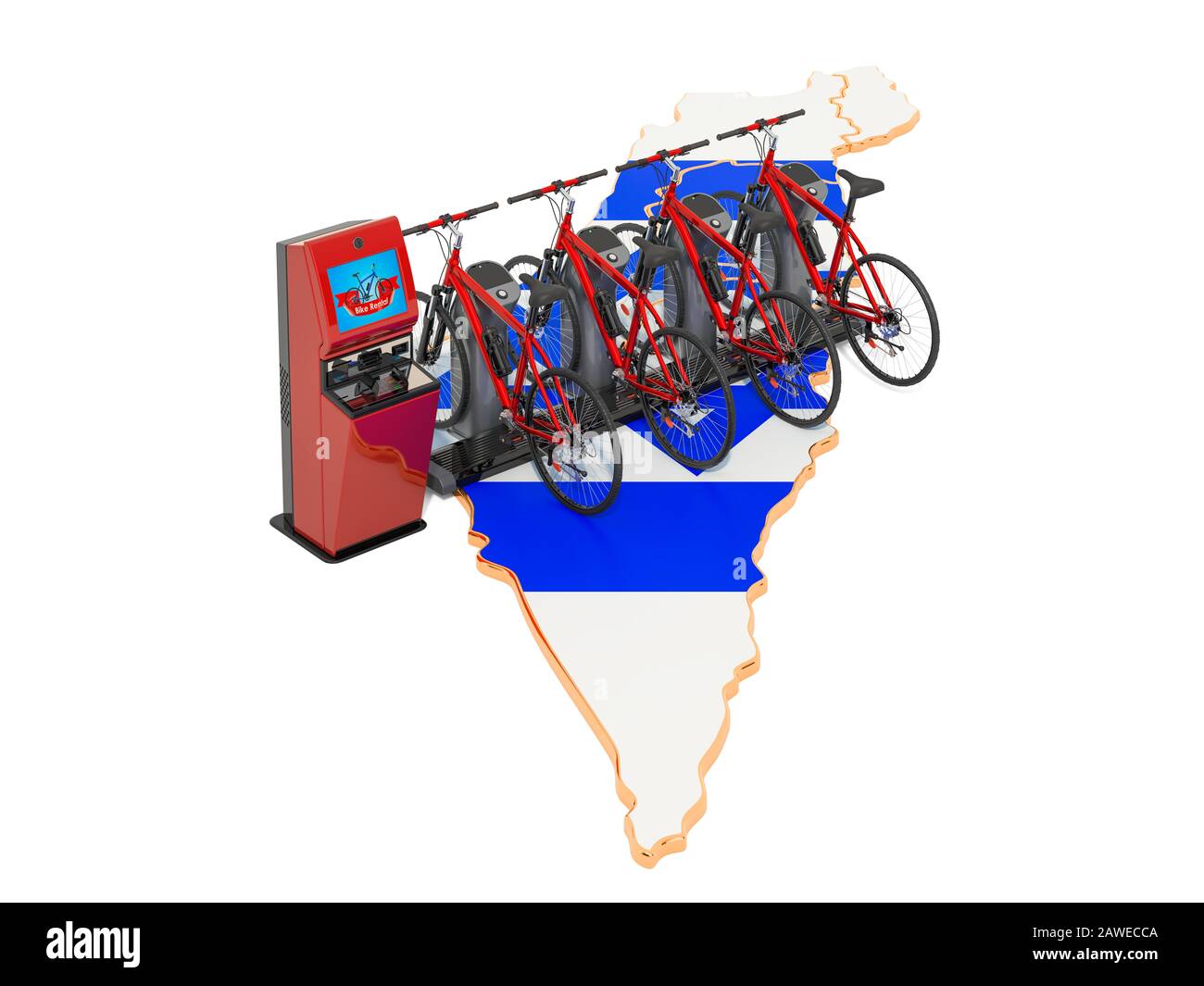 Système de partage de vélos en Israël, rendu tridimensionnel isolé sur fond blanc Banque D'Images